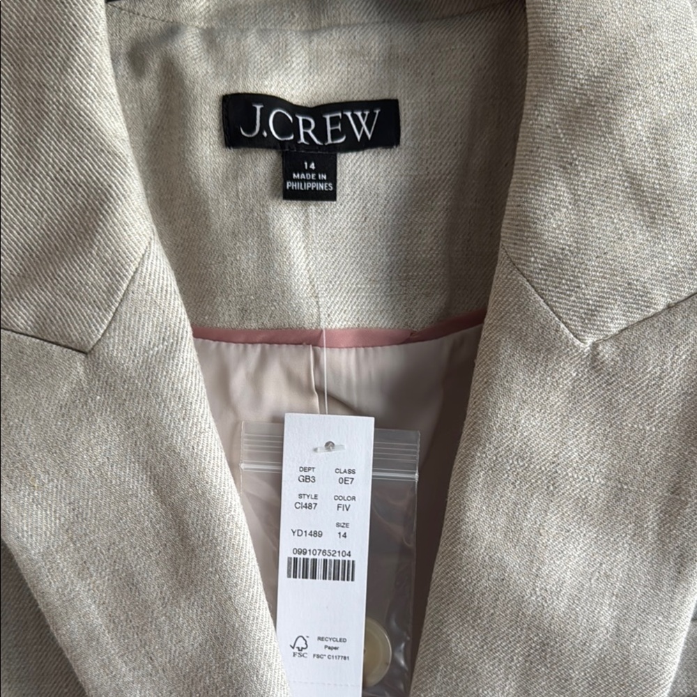 Make offer! J. Crew Women's Tan Linen Blazer - Picture 2 of 5